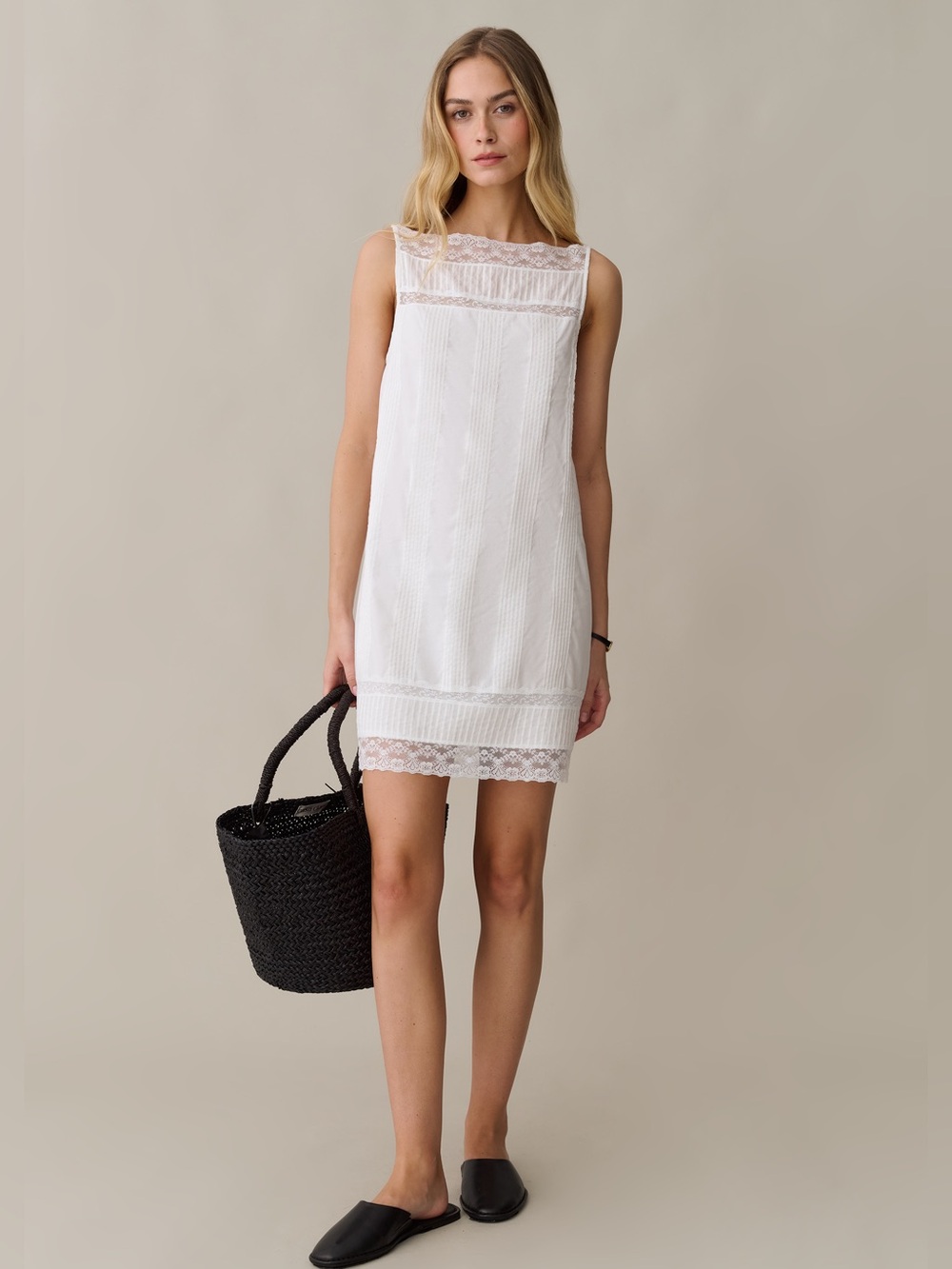 Sorella Size S Lyla White Cotton Lace Trim Mini Dress Few Moda